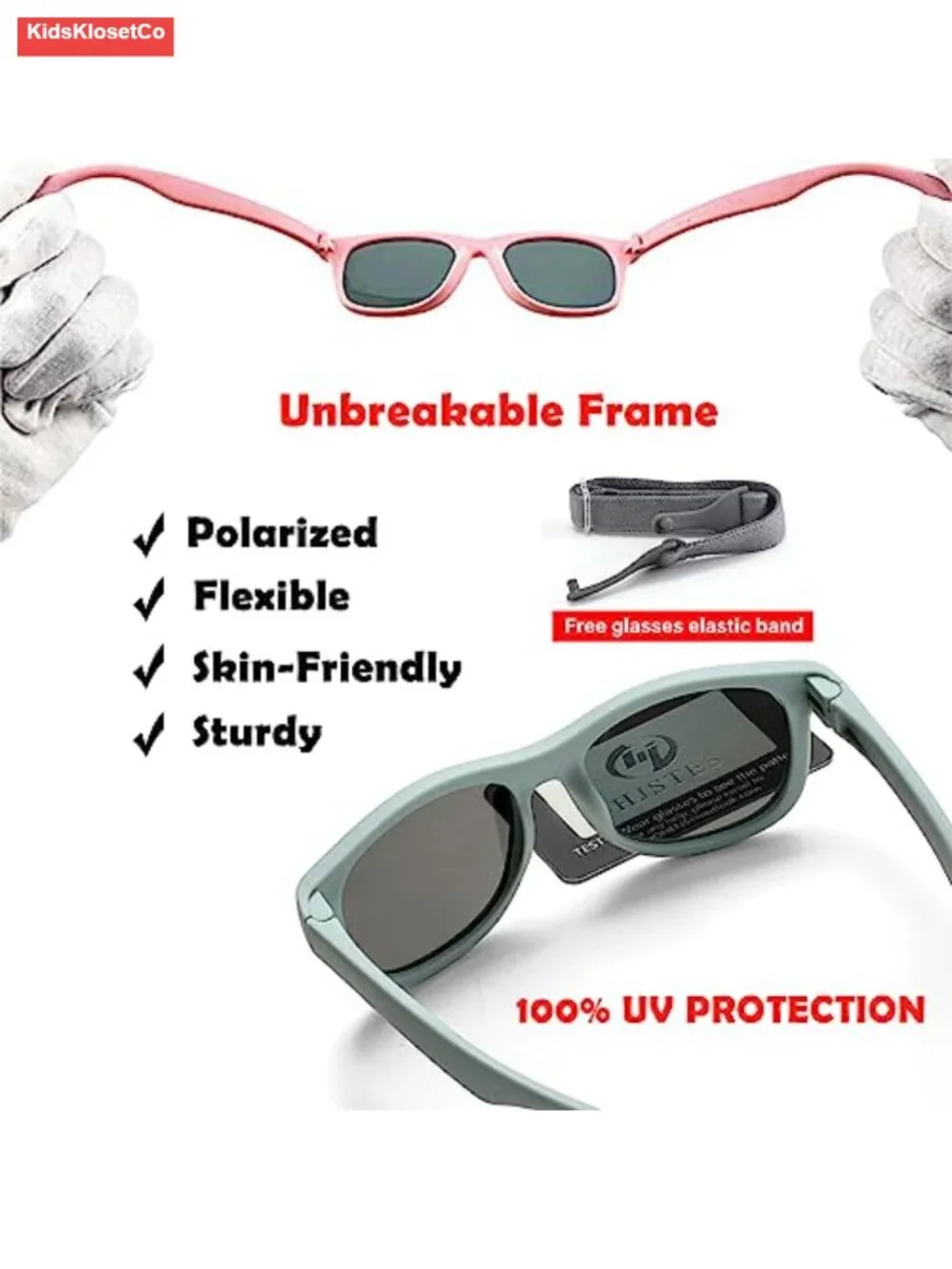 Polarized Baby Sunglasses with Strap, TPEE Flexible Frame, UV400 Protection for